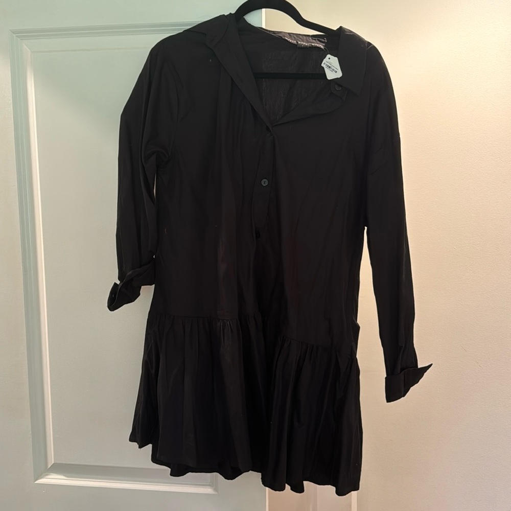 Black long sleeve half button shirt dress